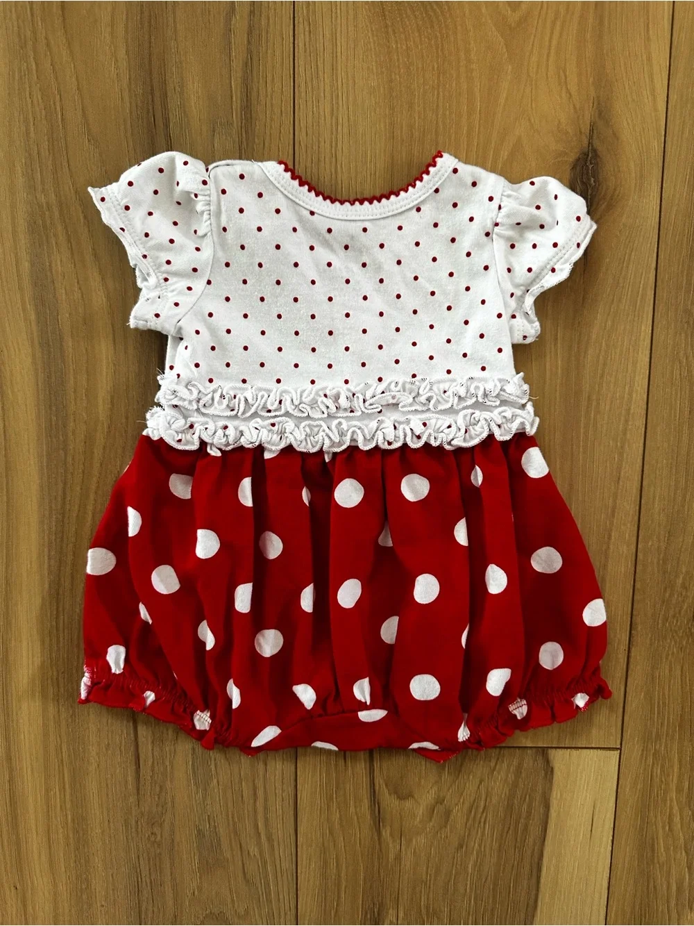 Disney Parks Authentic Minnie Mouse Red Polka Dot Bubble Dress Romper Size 3M